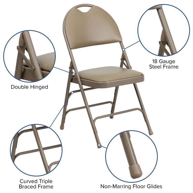 Flash Furniture 2 Pack HERCULES Series Extra Large Ultra-Premium Triple Braced Metal Folding Chair with Easy-Carry Handle, 4 of 10