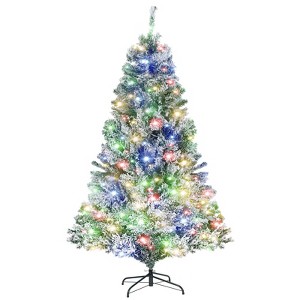 6.5FT Artificial Christmas Tree with 470 Warm White & Colored Change Lights, Snow Flocked Full Prelighted Xmas Tree with 720 Branch Tips - 1 of 4