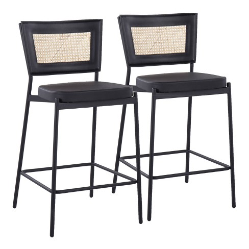 Set of 2 Rattan Tania Counter Height Barstools Black Rattan LumiSource