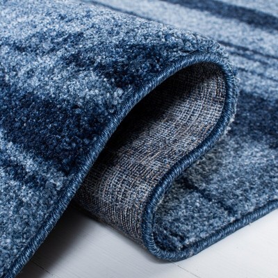 Abstract Blue Shag Rectangular Rug, Hand-Knotted Synthetic Easy Care