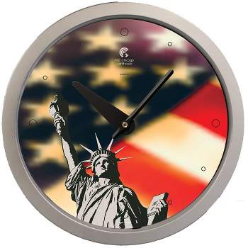 14.5" New York City Statue of Liberty Contemporary Body Quartz Movement Decorative Wall Clock Silver - The Chicago Lighthouse