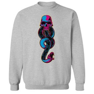 Harry Potter Men's Voldemort Dark Mark Long Sleeve Graphic Cotton Pullover Sweatshirt - Sport Grey L - 1 of 3
