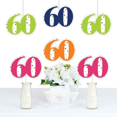 Big Dot of Happiness 60th Birthday - Cheerful Happy Birthday - Sixty Shaped Decorations DIY Colorful Sixtieth Birthday Party Essentials - Set of 20