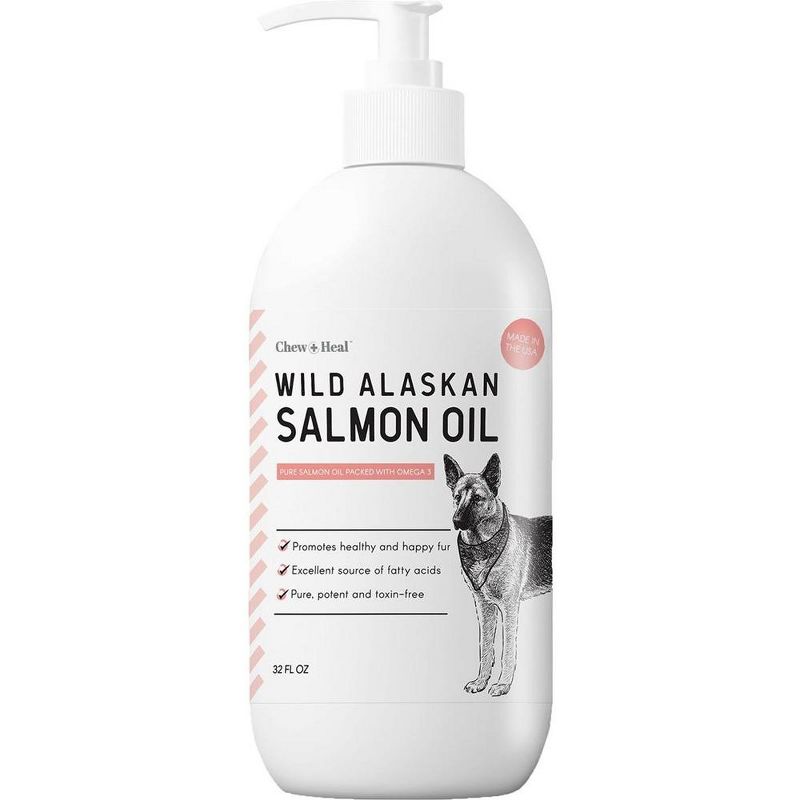 Chew + Heal Pure Wild Alaskan Omega Salmon Oil Skin & Coat Liquid Supplement for Dogs, 32-oz bottle, 1 of 9
