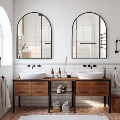 Lirago 29" x 39" 2PC Arched Hanging Bathroom Mirror with Black Scratch-Resistant Aluminum Alloy Frame