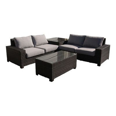 Courtyard Casual St Lucia 4 pc Sectional Set  Includes:  One Left and One Right Sectional Loveseats, One Corner End Table and One Coffee Table
