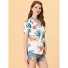 Allegra K Women's Hawaiian Floral Leaves Printed Short Sleeve Button Down Vintage Shirt - 3 of 4