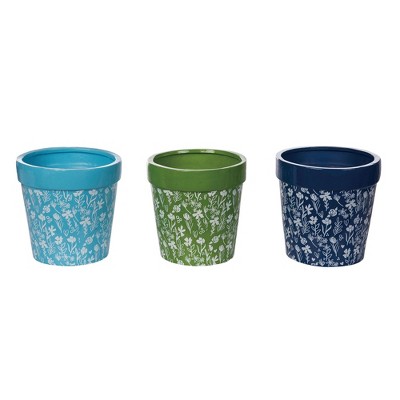 Transpac Terracotta Dainty Floral Flower Pot Set of 3 Home Decorations Spring