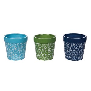 Transpac Terracotta Dainty Floral Flower Pot Set of 3 Home Decorations Spring - 1 of 1
