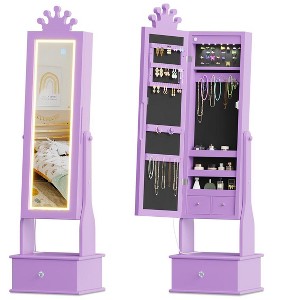 Kids Jewelry Armoire Cabinet with Full-Length Mirror, 46" Jewelry Armoire with Led Light, Kids Jewelry Organizer with 3 Storage Drawers - 1 of 4