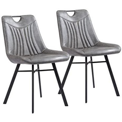 Vintage Gray Velvet Upholstered Side Chairs with Metal Legs, Set of 2