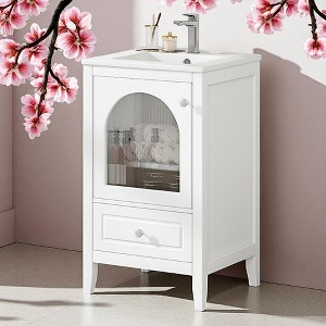20-Inch Bathroom Vanity with Sink, Black Freestanding Cabinet with Glass Door & Drawer, MDF Construction, Ceramic Basin - 1 of 4