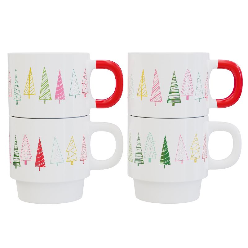 American Atelier Christmas Ceramic Mug & Rack Set - 4 Cups & Standing Metal Rack for Kitchen Countertop, Tabletop, Island, or Café Display, 14 oz, 2 of 5