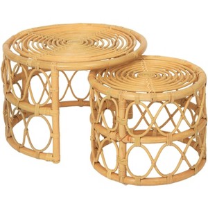 Nordlys Set of 2 Natural Rattan Coffee Tables Exotic Boho Living Room - 1 of 4