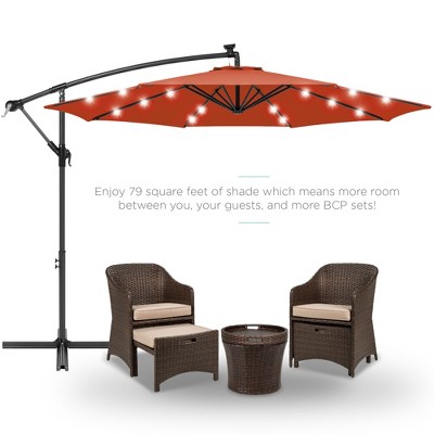 10ft Rust Solar LED Offset Hanging Patio Umbrella with Adjustable Tilt