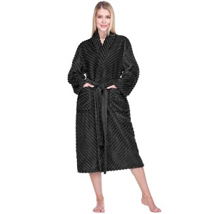 PAVILIA Super Soft Womens Robe, Fluffy Plush Fuzzy Cozy House Shower Bathrobe, Ribbed Striped Warm Fleece Long Robe for Women - 1 of 4
