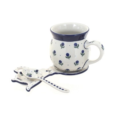 Blue Rose Polish Pottery Blueberry Mug & Saucer Gift Set