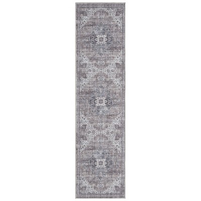 Image of Everwash Callaghan Esther Bohemian Medallion Machine Washable Runner Area Rug, Grey, 1'11"x7'2"