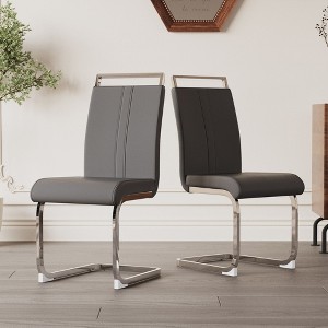 Sapphtopaz Modern Dining Chairs Set PU leather Upholstered High Back Chairs with C-Shaped Metal Legs Kitchen Chairs for Living Room - 1 of 4