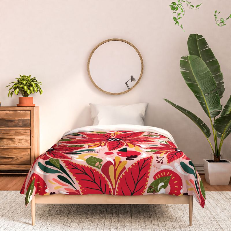 Avenie Abstract Floral Poinsettia Red Comforter + Pillow Sham(s) - Deny Designs, 3 of 4