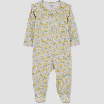 Image of Carter's Just One You®️ Baby Girls' Floral Footed Pajama - Green/Yellow 6M