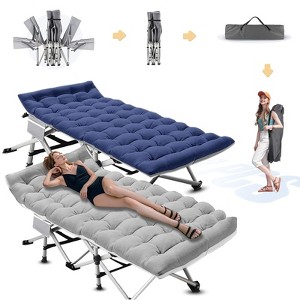 SUGIFT 2 Pack Camping cot for Adults 75x28 inch Portable Cot with Mattress, Supports 600 lbs, Gray Blue - 1 of 4