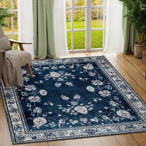 Maxax Non-Slip Machine Washable Blue Cream Area Rug For Living Room, Hallway Runner, Entryway Rug - 1 of 4