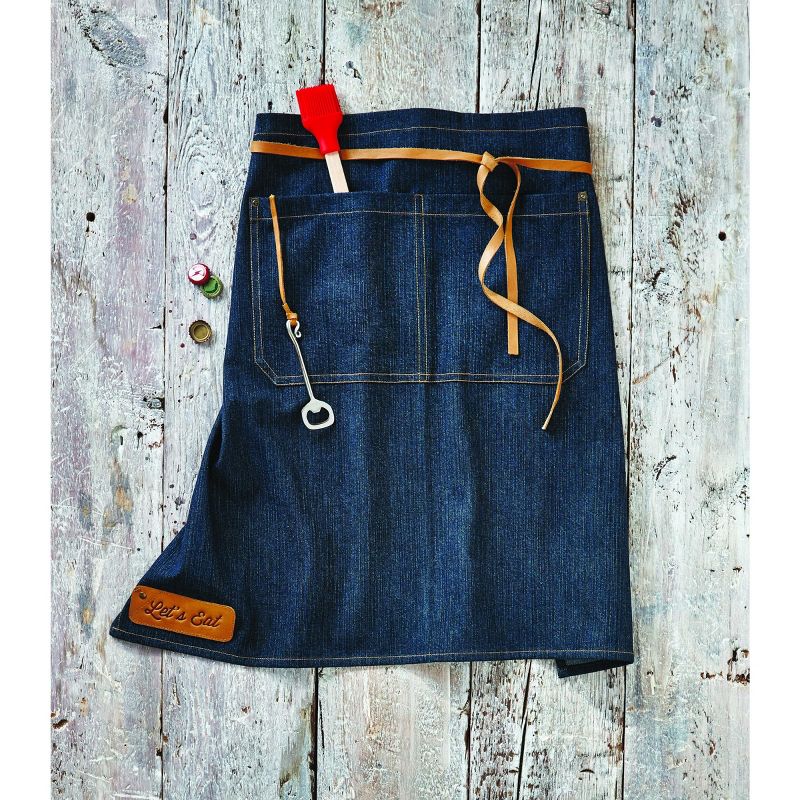 tagltd Lets Eat Apron Denim Apron With Leather Waist Ties And 2 Pockets Includes Bottle Opener, 2 of 3