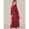 Seta T Women's Elegant Crewneck Bell 3/4 Sleeve Tie Waist Midi A-Line Dress with Pockets - 4 of 4