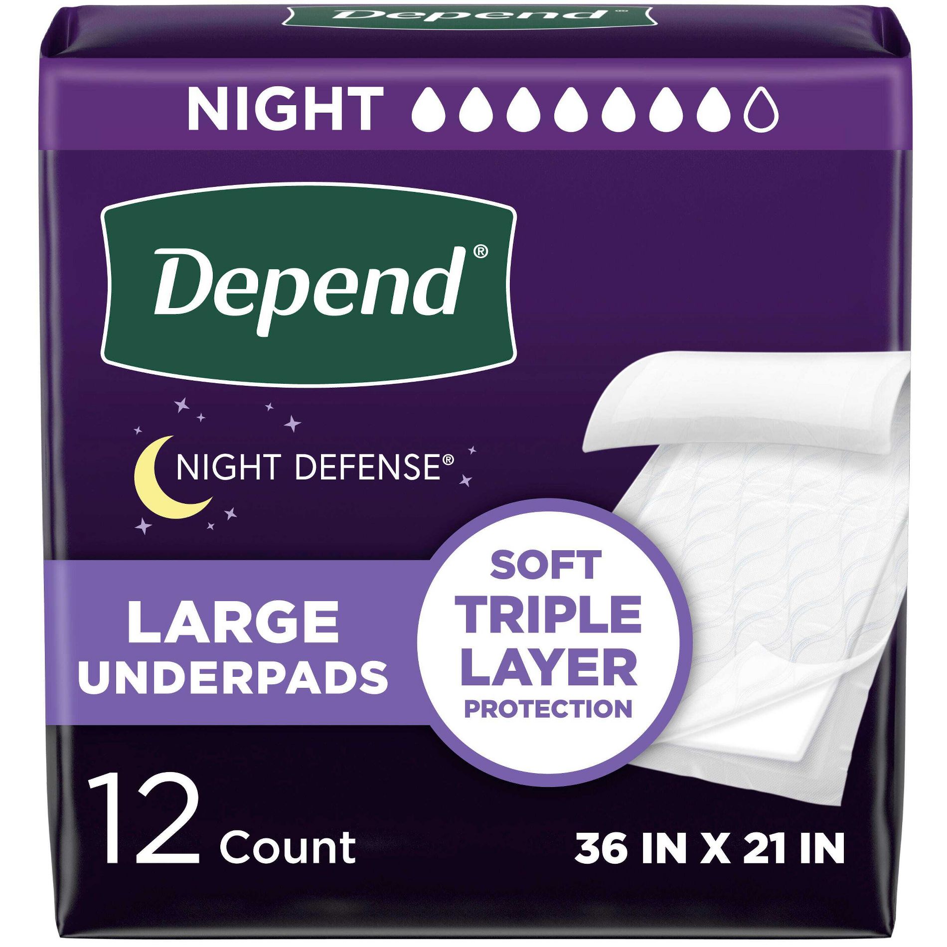 Depend Underpads/Disposable Slip Resistant Incontinence Bed Pads for Adults - Overnight Absorbency - 12ct