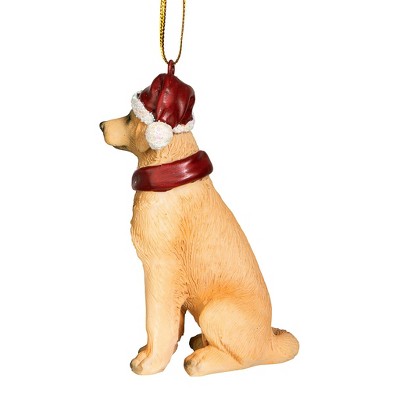 Festive Golden Retriever Resin Holiday Ornament with Santa Hat