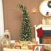 Angel Sar 6ft Prelit Bent Top Christmas Tree, Slim High Mountain Fir with 200 LED Lights, 8 Modes, Metal Stand - 2 of 4