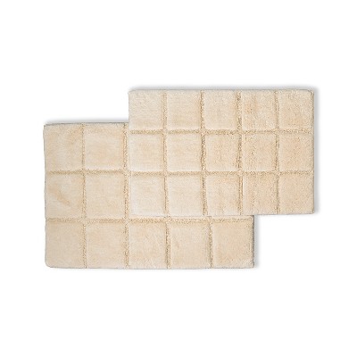 Plush and Absorbent Non-Slip Cotton Checkered 2-Piece Bath Rug Set by Blue Nile Mills