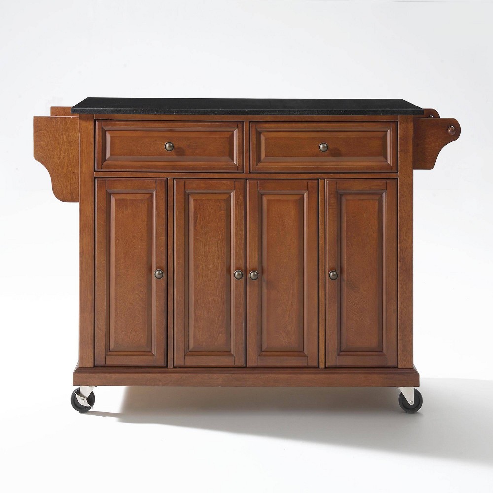Full Size Granite Top Kitchen Cart Black/Cherry - Crosley: Mobile Storage, Towel Bar, Adjustable Shelves