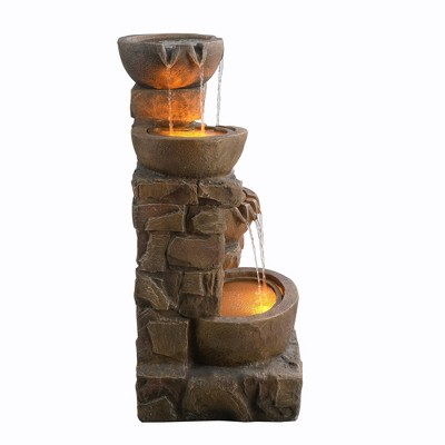 33.27" Brown Polyresin Cascading Bowls and Stacked Stones LED Fountain