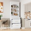 Set of 2 Tall Kitchen Pantry Cabinets with Drawers and Faux Marble Countertop, Freestanding Storage Cupboards for Dining Room–Maison Boucle - 2 of 4
