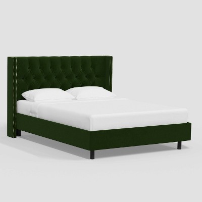 Twin Louis Wingback Platform Bed in Luxe Velvet Titan Emerald - Threshold™: Solid Pine, Nailhead Trim