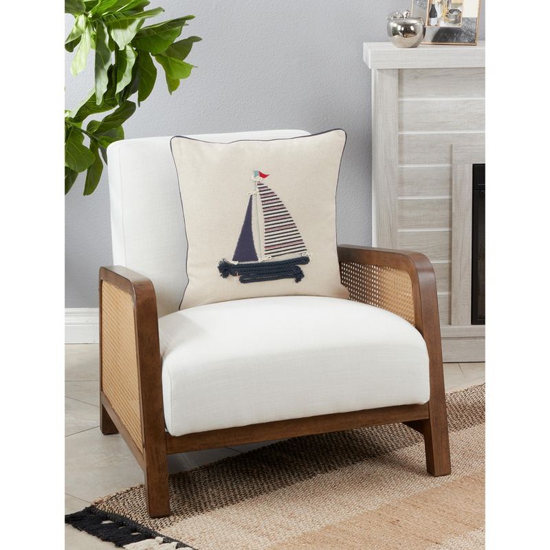 Saro Lifestyle Down-Filled Throw Pillow With Sail Boat Appliqué Design, 1 of 2