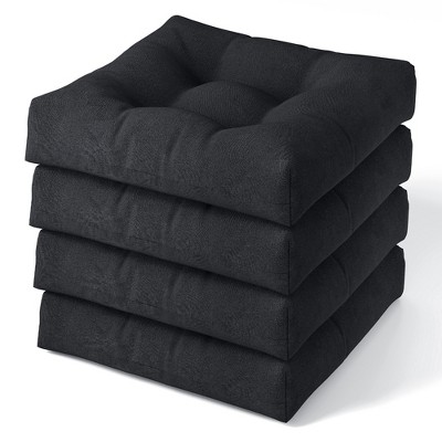 Tangkula Set of 4 Tufted Patio Cushions 4" Outdoor Seat Cushions Waterproof & High Elasticity Square Chair Cushions Black