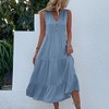 Coolmee Women's Casual Dress Sleeveless V Neck Button Beach Sundress Tiered Ruffle Flows Midi Dresses - 3 of 4