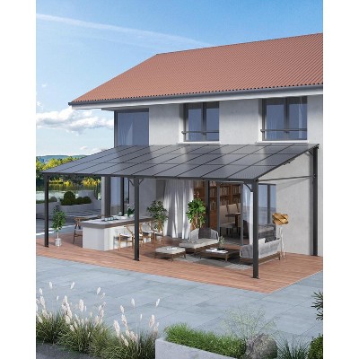 10 x 10 FT Wall Mounted Gazebo, Hardtop Lean-to Pergola with Polycarbonate Roof
