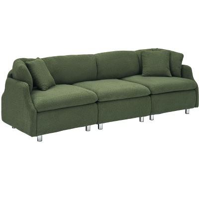 NicBex 3 Seater Sofa Couch with 2 Pillows Comfy Teddy Fabric Couch with Deep Seats and Soft Cushion for Living Room,Apartment