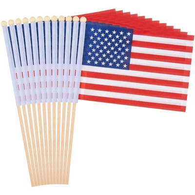 Juvale 12 Piece US American Stick Flag, Handheld United State National Banner for Party Decor, Parades, Festival, 5.5 x 8.3 in