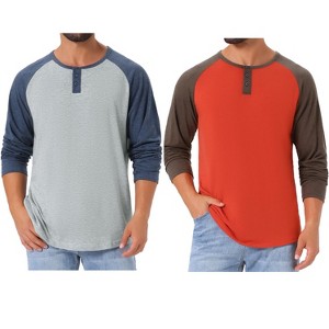 INSPIRE CHIC Men's Casual Raglan Long Sleeves Tee Shirt Henley T-Shirts 2 Packs - 1 of 4