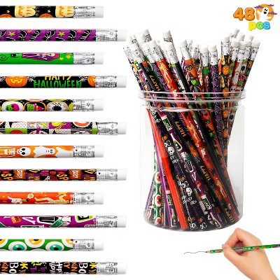 Joyfy 48PCS Halloween Colorful Pencils Assortment with Eraser, 12 Design Halloween Themed Stationery Set Party Favor Supplies, Classroom Gift Prize