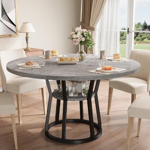 Round Dining Table for 4-6, 47.2" Farmhouse Kitchen Table with Storage, Circle Dinner Tables for Kitchen, Dining Room, Living Room, Meeting Room - 1 of 4