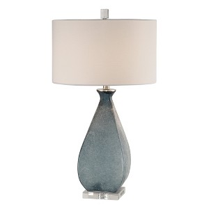 Uttermost Atlantica Ocean Blue Lamp – Etched Glass with Brushed Nickel and Crystal Base, 29.25" Drum Shade - 1 of 4