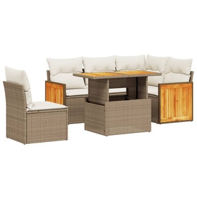 vidaXL 6 Piece Patio Sofa Set with Cushions - Beige and Cream