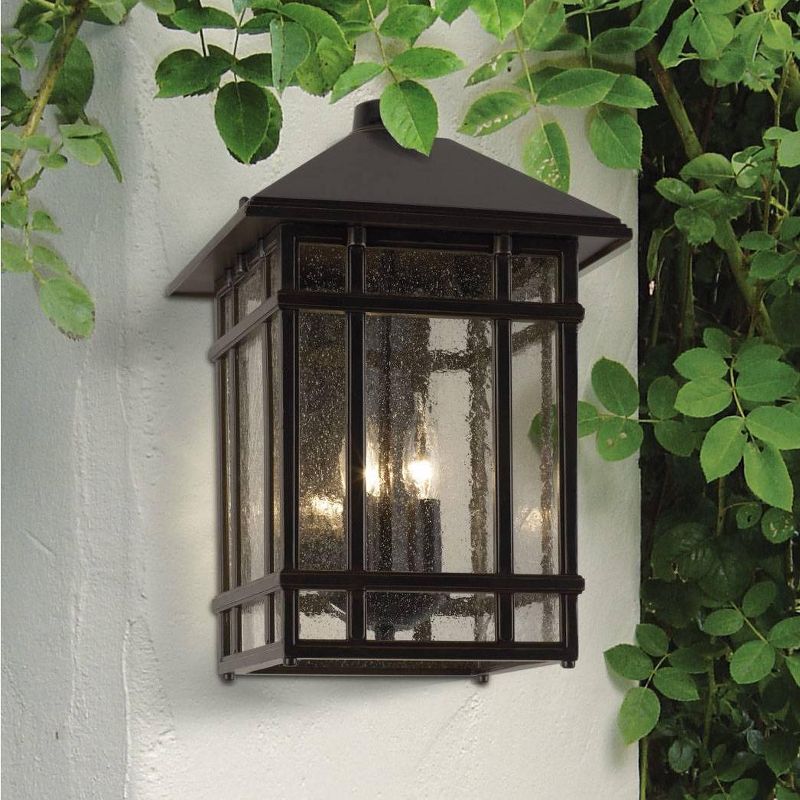 Kathy Ireland Sierra Craftsman Mission Outdoor Wall Light Fixture Rubbed Bronze 15" High Frosted Seeded Glass Panels for Post Exterior Barn Deck House, 2 of 7