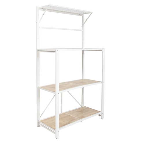 Origami Folding 4 Tier Heavy Duty Steel Bakers Rack With Wood Shelf White